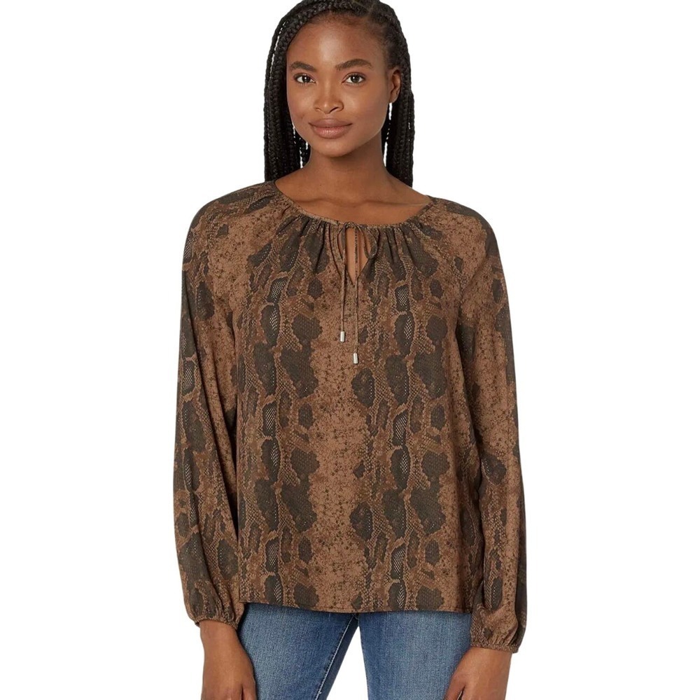 NYDJ Peasant‎ Long Sleeve Python Printed Blouse Size Small
